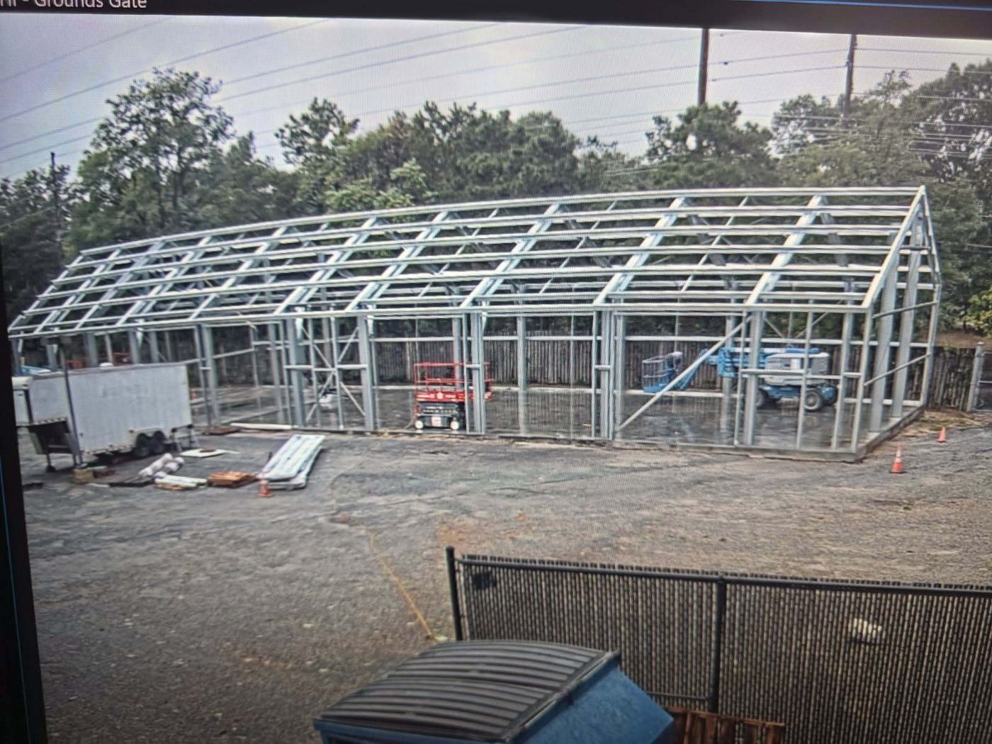 Steel building frame taking shape on site