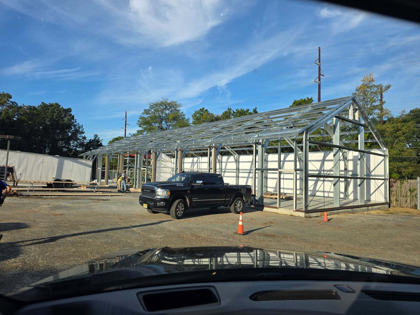 Steel structure and equipment at a building site